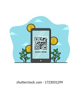 Scan Transfer Money Concept Vector. Phone Icon Illustration