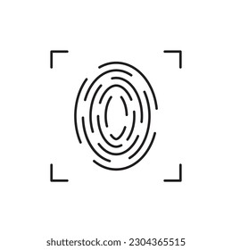 Icono de vector de exploración. Icono vectorial de huella digital. Diseño de señales planas de impresión de dedo. Signo de huella digital lineal. Ilustración del símbolo de autenticación. UI de usuario