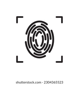 Icono de vector de exploración. Icono vectorial de huella digital. Diseño de señales planas de impresión de dedo. Signo de huella digital lineal. Ilustración del símbolo de autenticación. UI de usuario