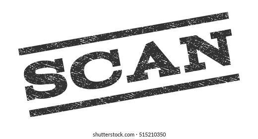 Scan watermark stamp. Text tag between parallel lines with grunge design style. Rubber seal stamp with scratched texture. Vector color ink imprint on a white background.