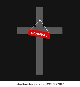 Scandal in the catholic and christian church - christianity is accused of improper and inappropriate wrong behavior. Vector illustration