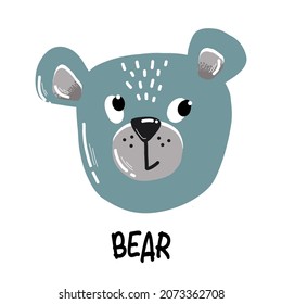 Scandi animals cute bear face with a on white background for greeting card, logo, design childish room in Scandinavian style