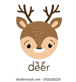 Scandi animals face cute deer with a horns on white background for greeting card