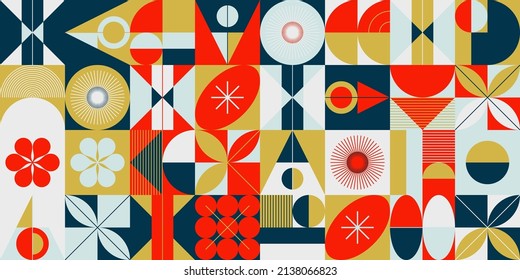 Scandi Art collage graphics pattern made with vector abstract forms and generative geometric shapes, useful for web background, poster art design, magazine front page, wall print, cover artwork.