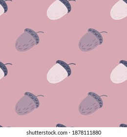 Scandi cute seamless pastel pattern with chestnut doodle print. Violet and purple colored palette. Designed for fabric design, textile print, wrapping, cover. Vector illustration.