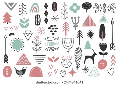 Scandi doodle elements. Set of abstract elements for simple scandinavian design.