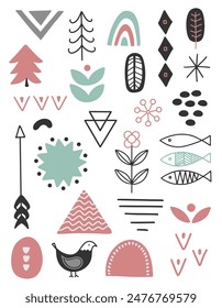 Scandi doodle elements. Set of abstract elements for simple scandinavian design.