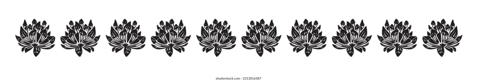Scandi garden sprig floral banner in low brow style. Quirky nature plant borders for hand drawn linocut graphic design. 