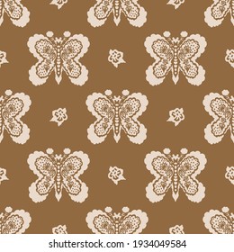 Scandi gender neutral butterfly seamless pattern. Elegant boho garden insect all over print. Calm two tone bug for Scandinanvian home decor tile. Sweet summer wildlife filigree. 