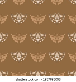 Scandi gender neutral butterfly seamless pattern. Elegant boho garden insect all over print. Calm two tone bug for Scandinanvian home decor tile. Sweet summer wildlife filigree. 