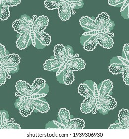 Scandi gender neutral butterfly seamless pattern. Elegant boho garden insect all over print. Calm two tone bug for Scandinanvian home decor tile. Sweet summer wildlife filigree. 