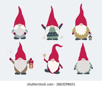 Scandi gnomes set isolated. Vector cartoon characters