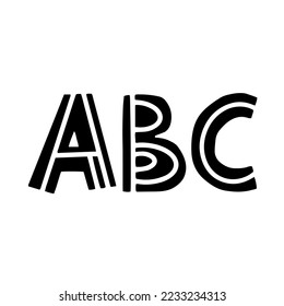  Scandi monochrome alphabet. ABC kids font. Cute nursery poster. Vector hand drawn illustration.