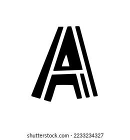 Scandi monochrome letter A. Kids font. Cute nursery poster. Vector hand drawn illustration.