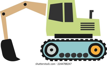 maquina de construcción de estilo escandinavo ilustración vectorial para niños, excavadora aislada en fondo blanco