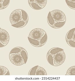 Scandi style floral seamless vector pattern. Whimsical linotype organic foliate graphic backdrop. 