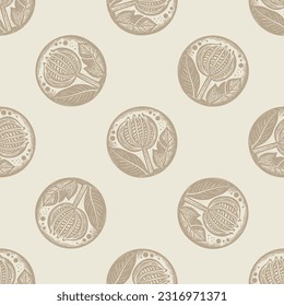 Scandi style floral seamless vector pattern. Whimsical linotype organic foliate graphic backdrop. 