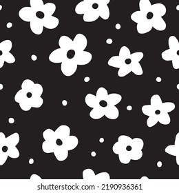 Scandi Sweet Daisies Floral Flower Bold Modern Cut Out Hand Drawn Seamless Vector Repeat Pattern