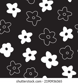Scandi Sweet Daisies Floral Flower Bold Modern Cut Out Hand Drawn Seamless Vector Repeat Pattern