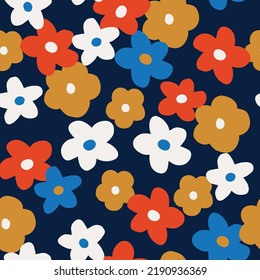 Scandi Sweet Daisies Floral Flower Bold Modern Cut Out Hand Drawn Seamless Vector Repeat Pattern Colorful