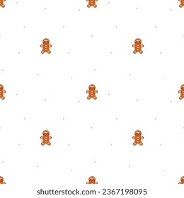 Scandi theme seamless vector pattern. Cute hand drawn Christmas illustration with gingerbread man. Simple background for packaging, apparel, gift, wrapping paper, textile, fabric, wallpaper, cover.