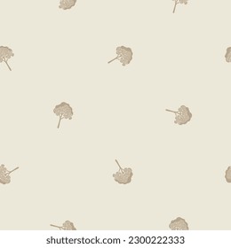 Scandi woodland tree lino cut icon seamless vector pattern. Whimsical forest hand drawn graphic backdrop. 