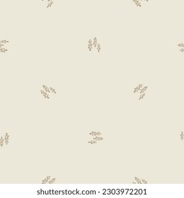 Scandi woodland tree lino cut icon seamless vector pattern. Whimsical forest hand drawn graphic backdrop. 