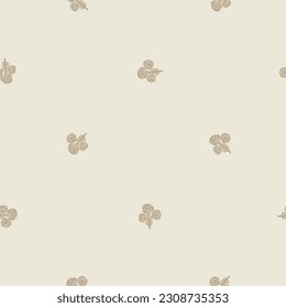 Scandi woodland tree lino cut icon seamless vector pattern. Whimsical forest hand drawn graphic backdrop. 