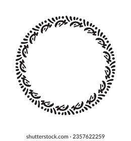 Scandi wreath in quirky vector style isolated on white background. Decorative frames for playful antique graphics. Monochrome ornate quirky illustration. 