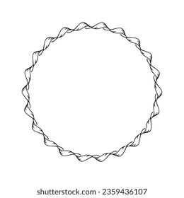 Scandi wreath in quirky vector style isolated on white background. Decorative frames for playful antique graphics. Monochrome ornate quirky illustration. 