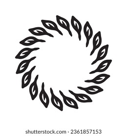 Scandi wreath in quirky vector style isolated on white background. Decorative frames for playful antique graphics. Monochrome ornate quirky illustration. 