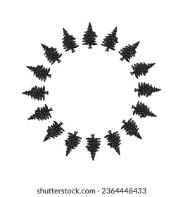 Scandi wreath in quirky vector style isolated on white background. Decorative frames for playful antique graphics. Monochrome ornate quirky illustration. 