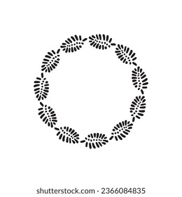 Scandi wreath in quirky vector style isolated on white background. Decorative frames for playful antique graphics. Monochrome ornate quirky illustration. 