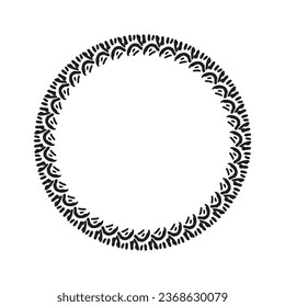 Scandi wreath in quirky vector style isolated on white background. Decorative frames for playful antique graphics. Monochrome ornate quirky illustration. 