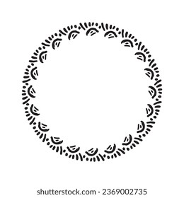 Scandi wreath in quirky vector style isolated on white background. Decorative frames for playful antique graphics. Monochrome ornate quirky illustration. 