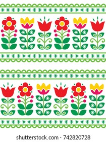 Scandianvain vector folk art pattern - seamless floral design, retro style
Tulips and flowers retro background inspired by Scandinavian and Nordic art 
  