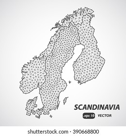 Scandinavia borders map, scandinavia low poly map vector, Denmark, Norway, Sweden and Finland