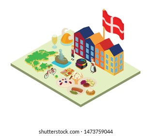 Scandinavia concept banner. Isometric banner of scandinavia vector concept for web, giftcard and postcard