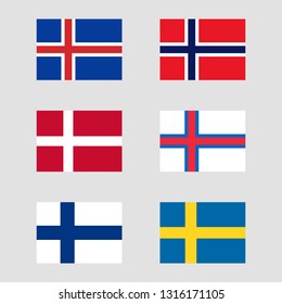 Scandinavia countries flags set