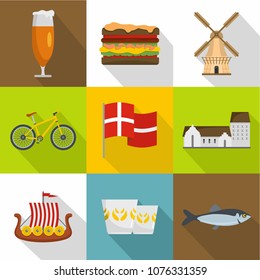 Scandinavia icons set. Flat set of 9 scandinavia vector icons for web isolated on white background