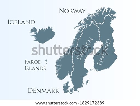 scandinavia map. Norway, Sweden, Finland, Denmark, Iceland and Faroe Islands. Nordic countries map. Vector illustration for infographics