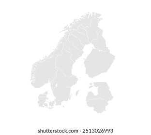 Scandinavia map on white background. World map template with continents, Europe.