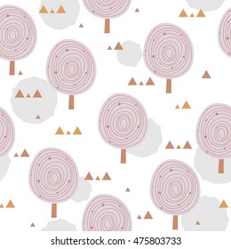 scandinavia seamless pattern with silhouettes of trees, triangular forms. and stained blue for eco design - vector background