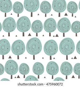 scandinavia seamless pattern with silhouettes of trees, triangular forms. and stained blue for eco design - vector background