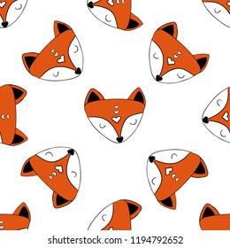 Scandinavial style seamless of red sleepy foxes on white background for using in hygge styled interiors.