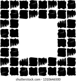 Scandinavian Abstract grunge texture Card banner template, paint strokes geometric background grid print, black on white background. simple squares ornament retro style. Vector