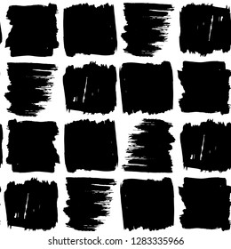 Scandinavian Abstract grunge texture Seamless pattern paint strokes geometric background grid print, black on white background. simple ornament retro style. Can be used for fabrics, wallpapers. Vector