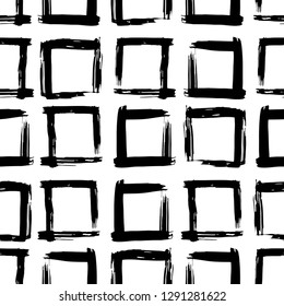 Scandinavian Abstract grunge texture Seamless pattern paint squares geometric background grid print, black on white background. simple ornament retro style. Can be used for fabrics, wallpapers. Vector