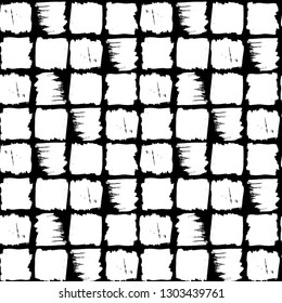 Scandinavian Abstract grunge texture Seamless pattern paint strokes geometric background grid print, black white background. simple ornament retro style. Can be used for fabrics, wallpapers. Vector