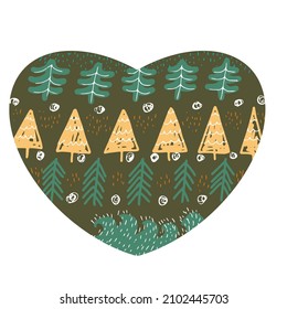 Scandinavian abstract, hugge, hygge style decorative abstract heart, green color, forest, nature, suitable for design decoration for Valentine's Day, Christmas, birthday, wedding.
